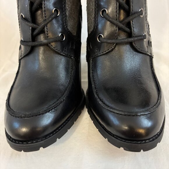 NWOB Antonio Melani Black/Gray Leather & Fabric High Heel Lug Sole Ankle Bootie - Picture 5 of 12